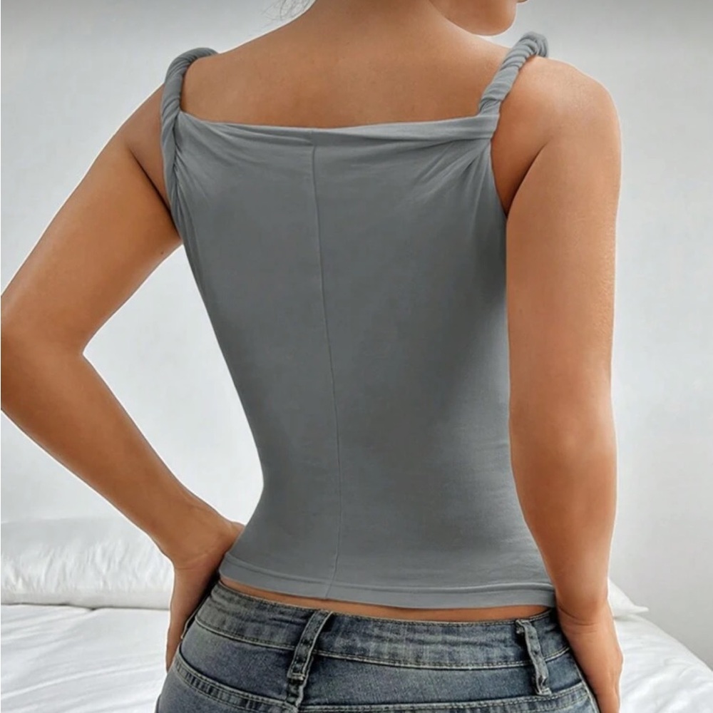 NWOT - Rouched Grey Tank Top - Picture 3 of 9